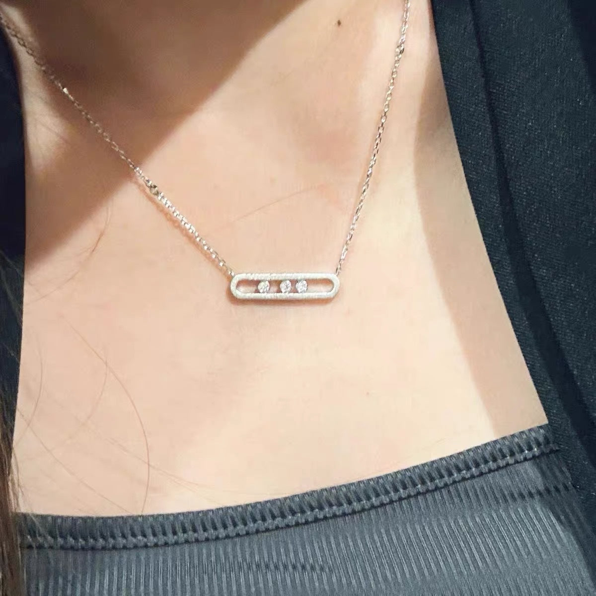Brushed Rose Gold Paper Clip Necklace For Women In Copper With Zircon Inlay And Paperclip Chain