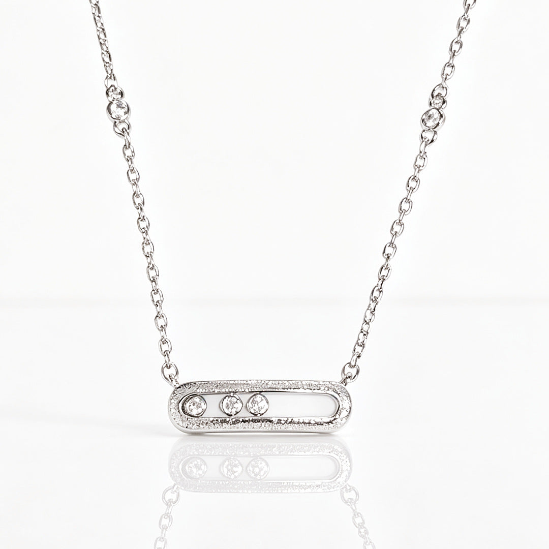 Brushed Rose Gold Paper Clip Necklace For Women In Copper With Zircon Inlay And Paperclip Chain