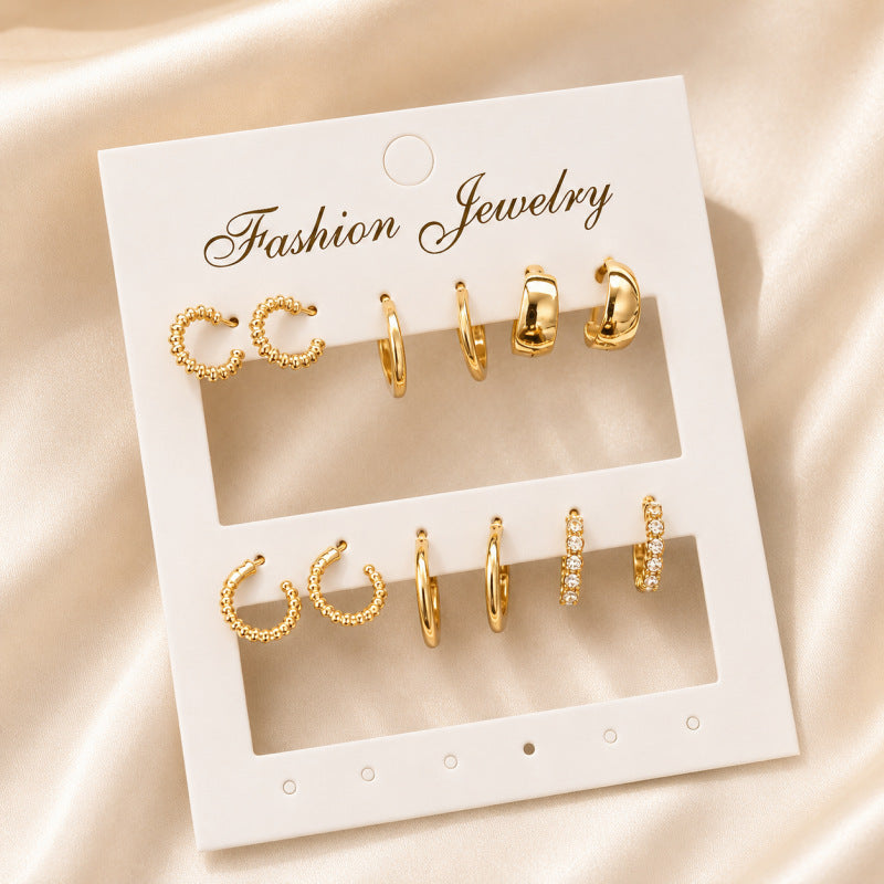 Handmade Round Stud Earrings For Women In Gold With 304 Stainless Steel Ear Pins, 1 Set Of Plastic Material