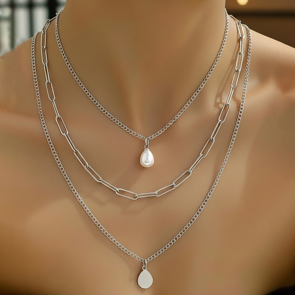 Elegant Paper Clip Necklace With 18K Real Gold Plated 304 Stainless Steel And Imitation Pearl Pendant On Paperclip Chain