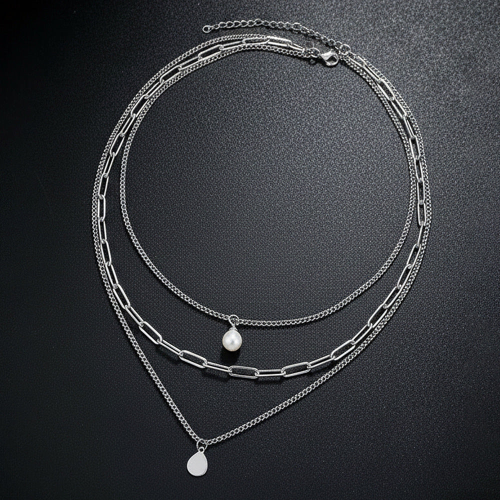 Elegant Paper Clip Necklace With 18K Real Gold Plated 304 Stainless Steel And Imitation Pearl Pendant On Paperclip Chain