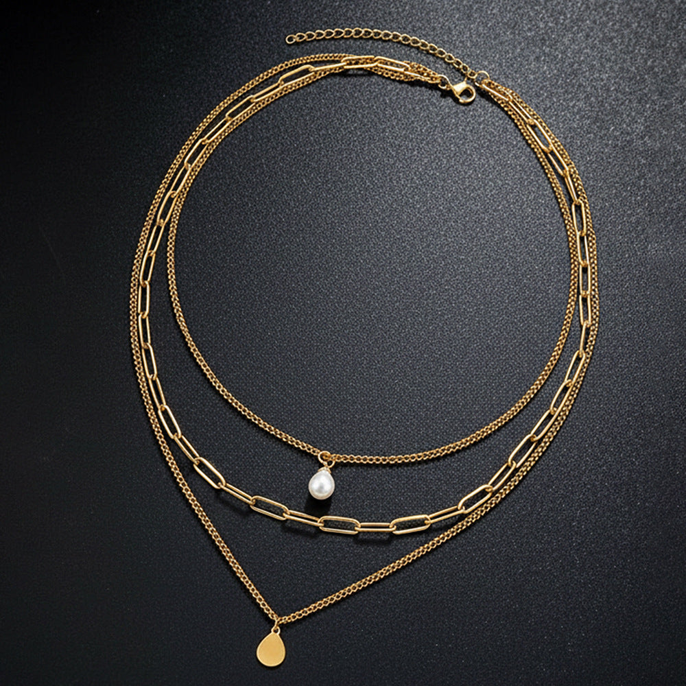 Elegant Paper Clip Necklace With 18K Real Gold Plated 304 Stainless Steel And Imitation Pearl Pendant On Paperclip Chain