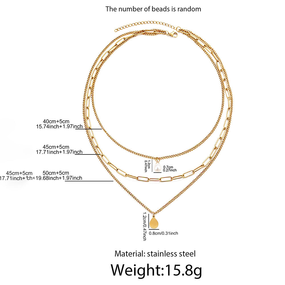 Elegant Paper Clip Necklace With 18K Real Gold Plated 304 Stainless Steel And Imitation Pearl Pendant On Paperclip Chain