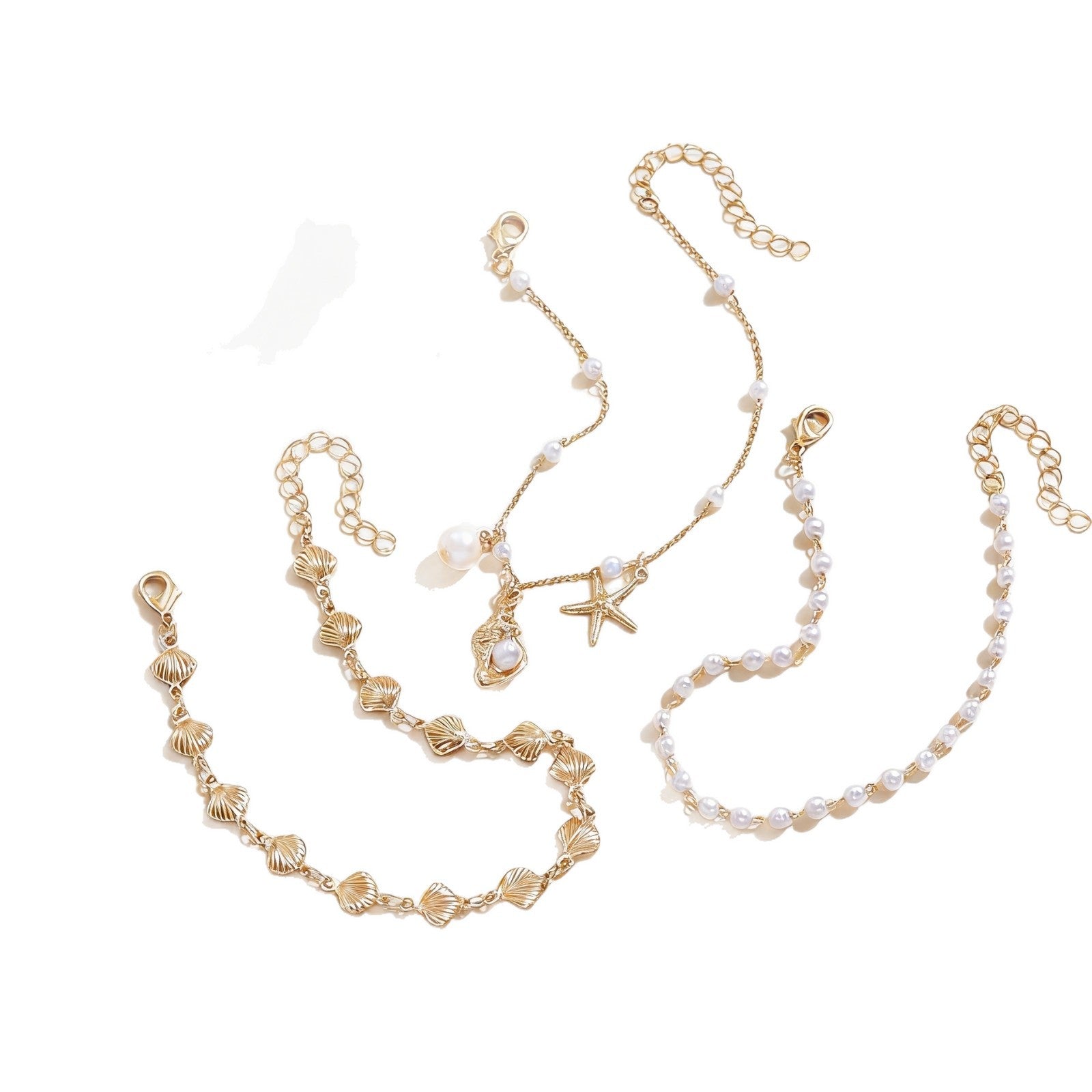 Luxurious Gold Alloy Anklet For Women With Shell Pattern Inlay, Elegant Foot Jewelry Accessory