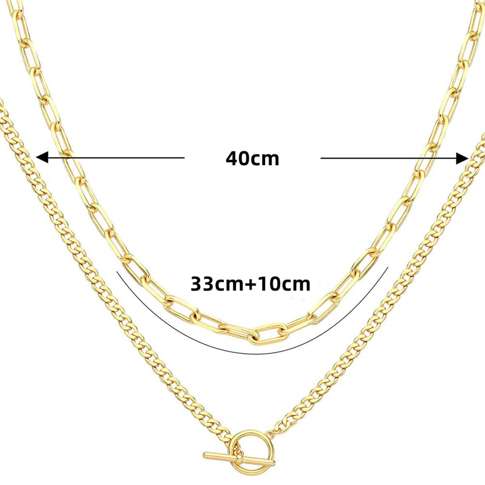 Hip-Hop Layered Paper Clip Necklaces For Women Featuring KC Golden Plated Zinc Alloy Pendants With Paperclip Chain