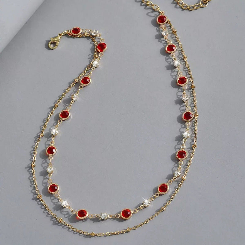 Gold Layered Necklaces For Women Featuring Copper Chain Material With Electroplated Finish And Rhinestone Inlay