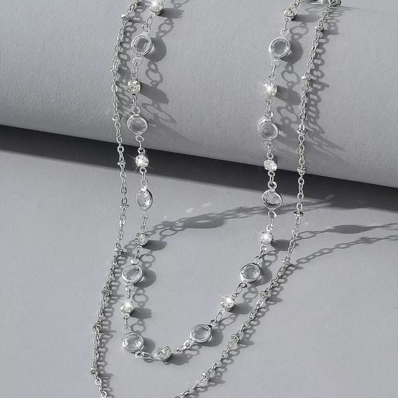 Gold Layered Necklaces For Women Featuring Copper Chain Material With Electroplated Finish And Rhinestone Inlay