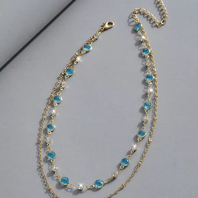 Gold Layered Necklaces For Women Featuring Copper Chain Material With Electroplated Finish And Rhinestone Inlay
