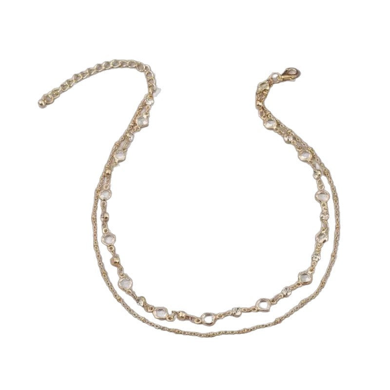 Gold Layered Necklaces For Women Featuring Copper Chain Material With Electroplated Finish And Rhinestone Inlay