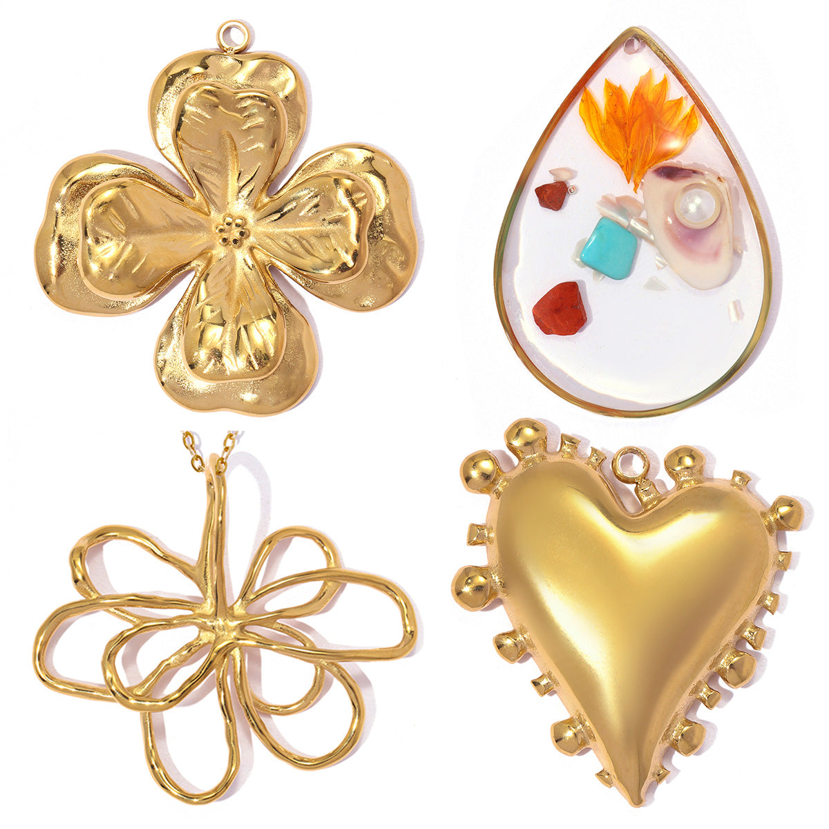 Heart Shape Pendant Set Of 3 PCS Featuring 18K Real Gold Plated 304 Stainless Steel With 0.03µm-0.05µm PVD Coated Electroplated Finish