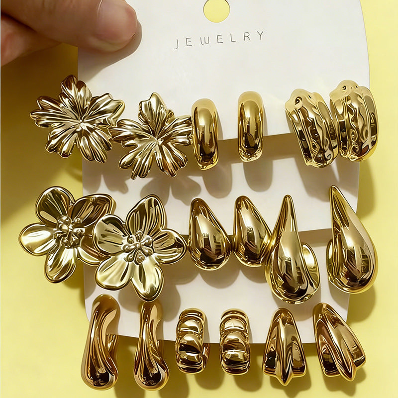 Irregular Stud Earrings For Women With 304 Stainless Steel Posts, Electroplated Gold Alloy Design