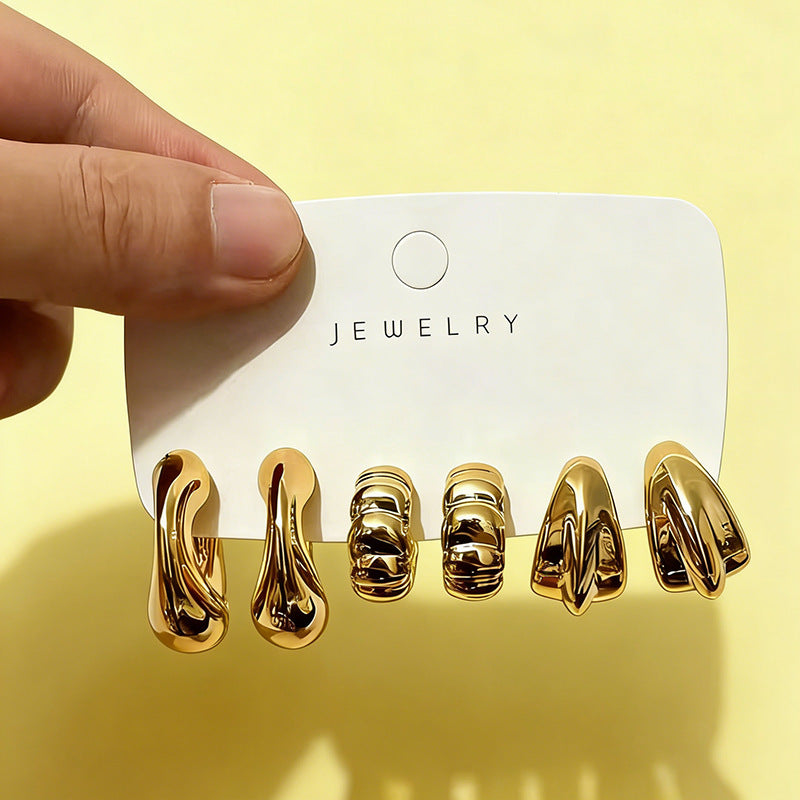 Irregular Stud Earrings For Women With 304 Stainless Steel Posts, Electroplated Gold Alloy Design