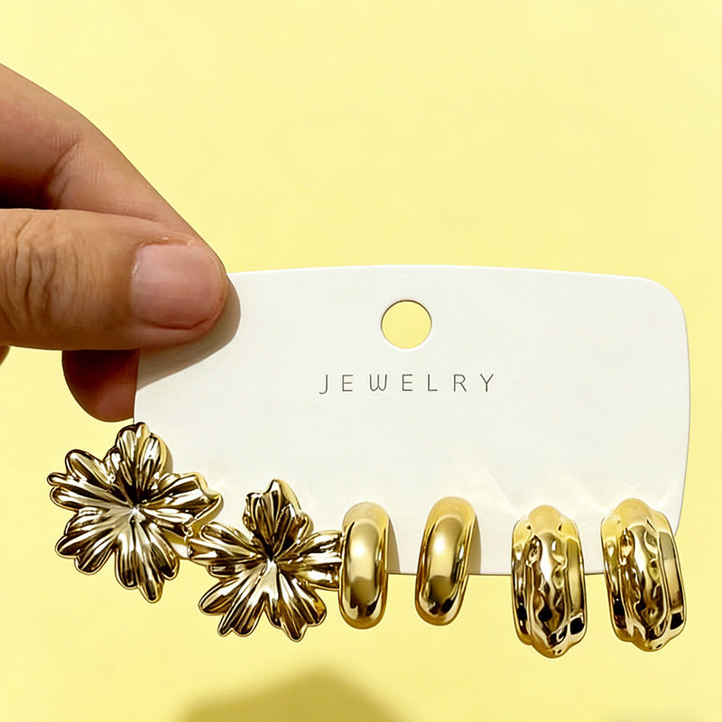 Irregular Stud Earrings For Women With 304 Stainless Steel Posts, Electroplated Gold Alloy Design