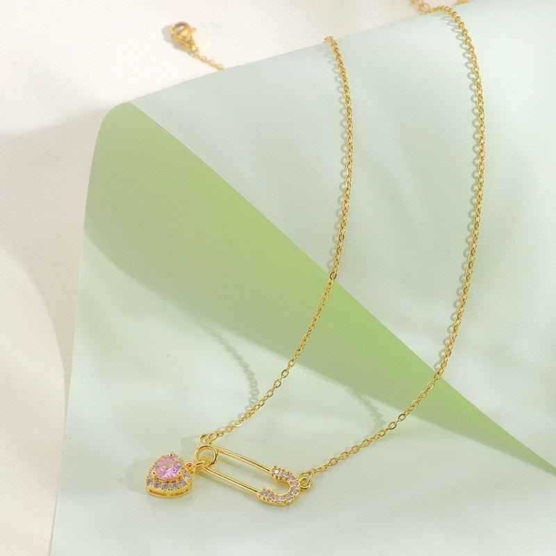 New Style Paper Clip Necklace For Women In 18K Real Gold Plated Copper With Rhinestones And Paperclip Chain