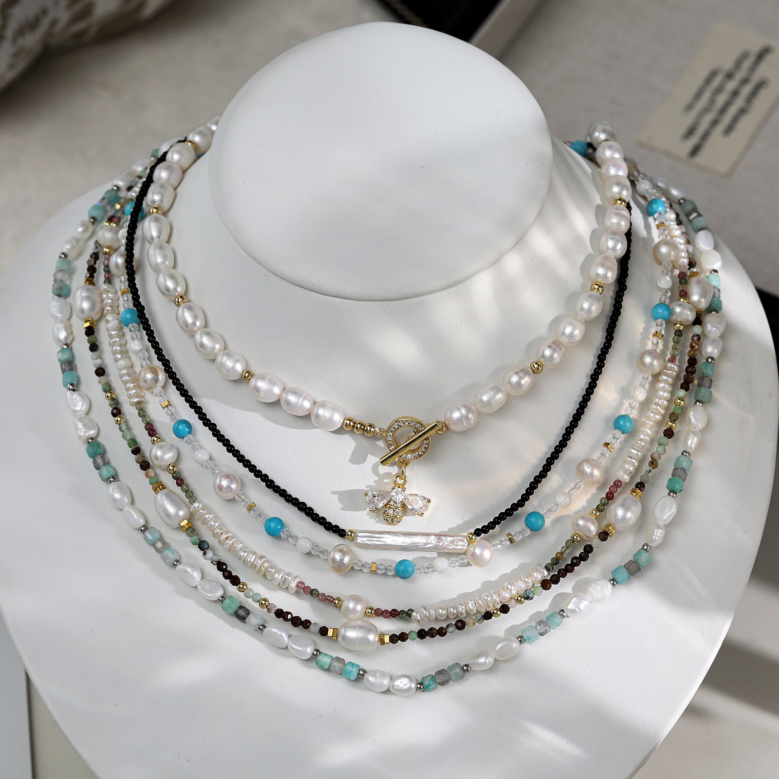 New Style Color Block Necklace Featuring 4-5mm Baroque Freshwater Pearls With Copper Metal