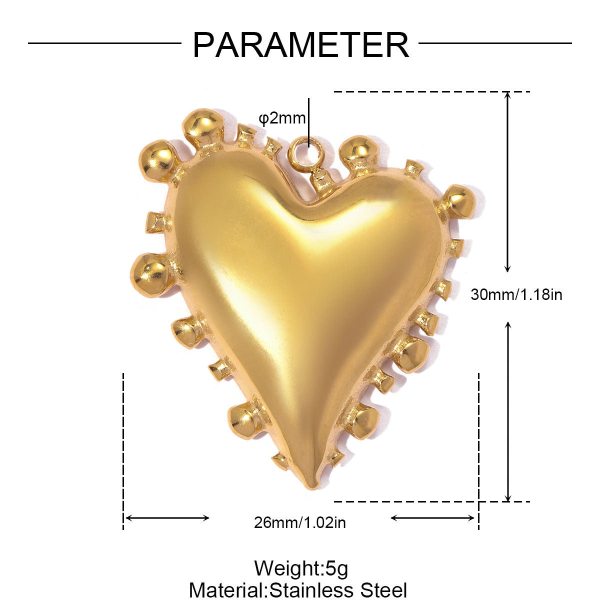Heart Shape Pendant Set Of 3 PCS Featuring 18K Real Gold Plated 304 Stainless Steel With 0.03µm-0.05µm PVD Coated Electroplated Finish