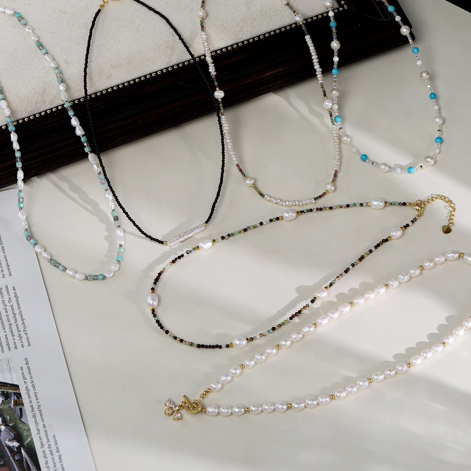 New Style Color Block Necklace Featuring 4-5mm Baroque Freshwater Pearls With Copper Metal