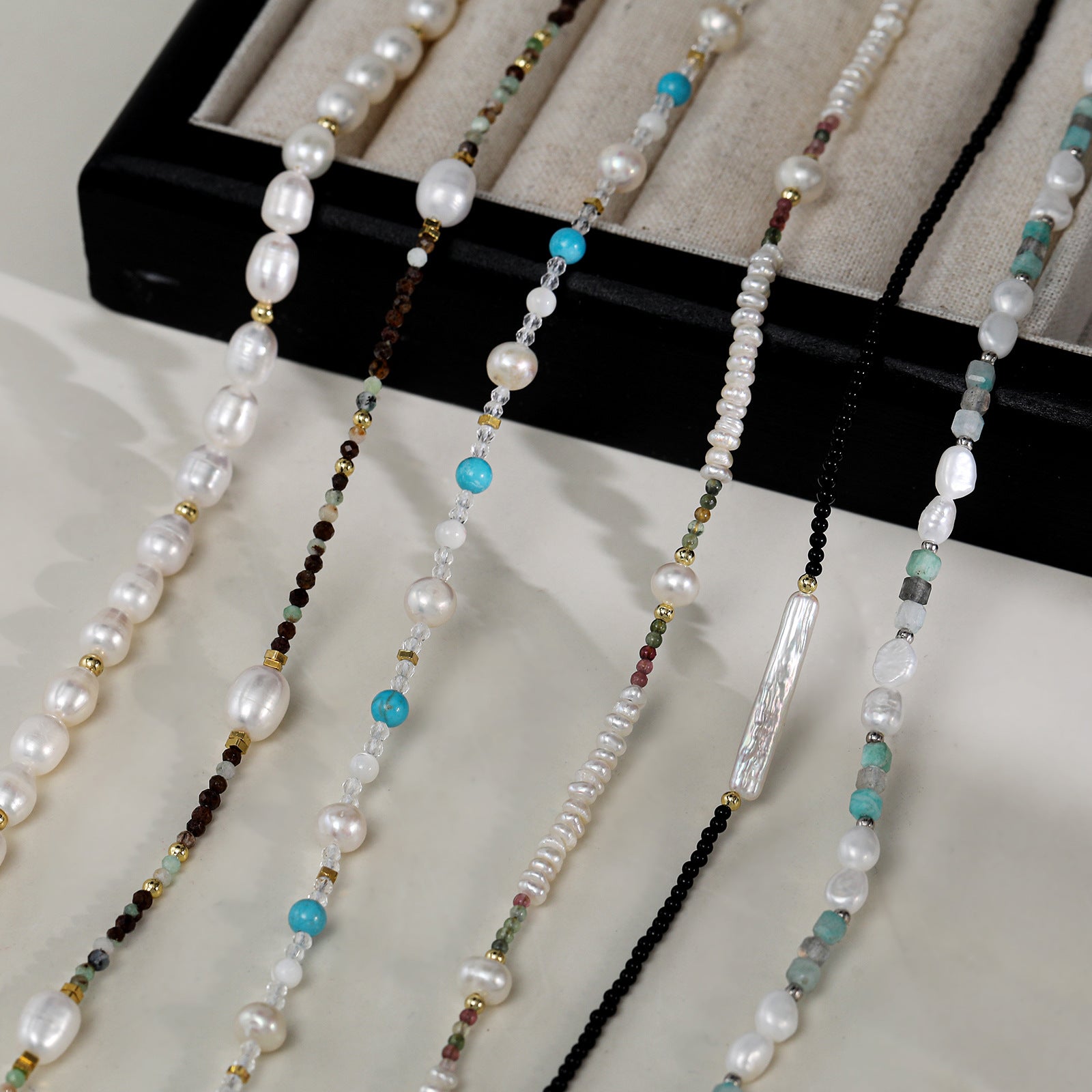 New Style Color Block Necklace Featuring 4-5mm Baroque Freshwater Pearls With Copper Metal