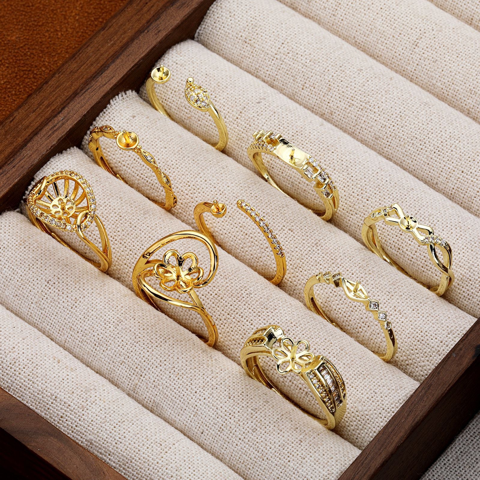 Handmade Pearl Ring Setting In Copper With Electroplated 18K Real Gold Plated Finish