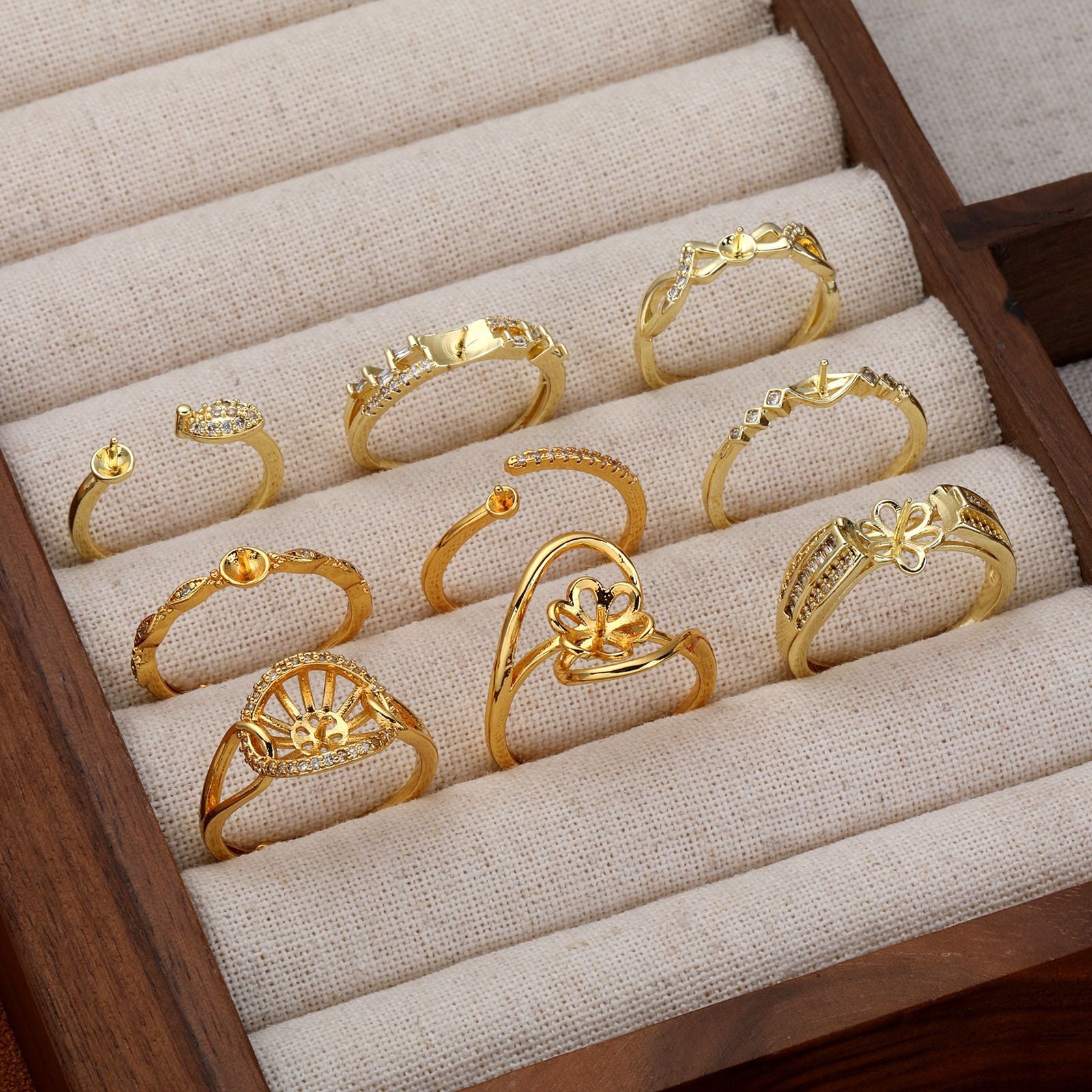 Handmade Pearl Ring Setting In Copper With Electroplated 18K Real Gold Plated Finish