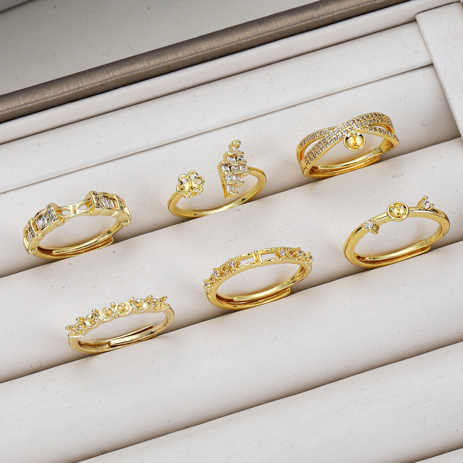 Irregular Copper Ring Setting With 18K Real Gold Electroplated Finish Featuring Zircon Inlay