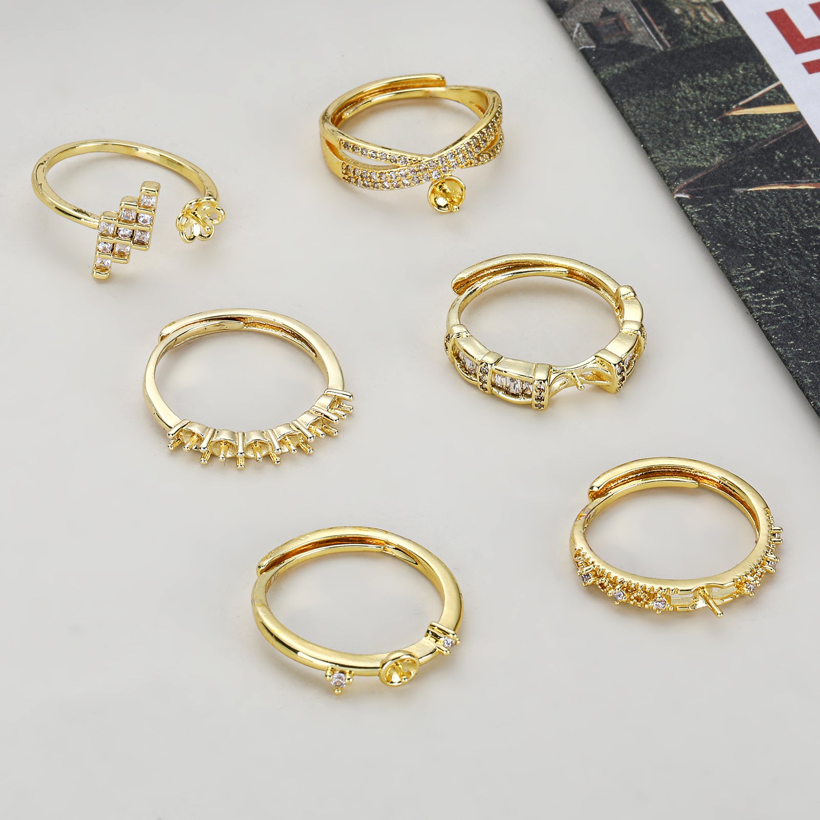 Irregular Copper Ring Setting With 18K Real Gold Electroplated Finish Featuring Zircon Inlay