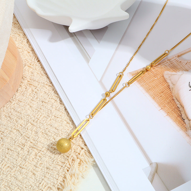 Sweet Geometric Sandblasted Necklace In 18K Real Gold Plated Titanium Steel With Paperclip Chain For Unisex