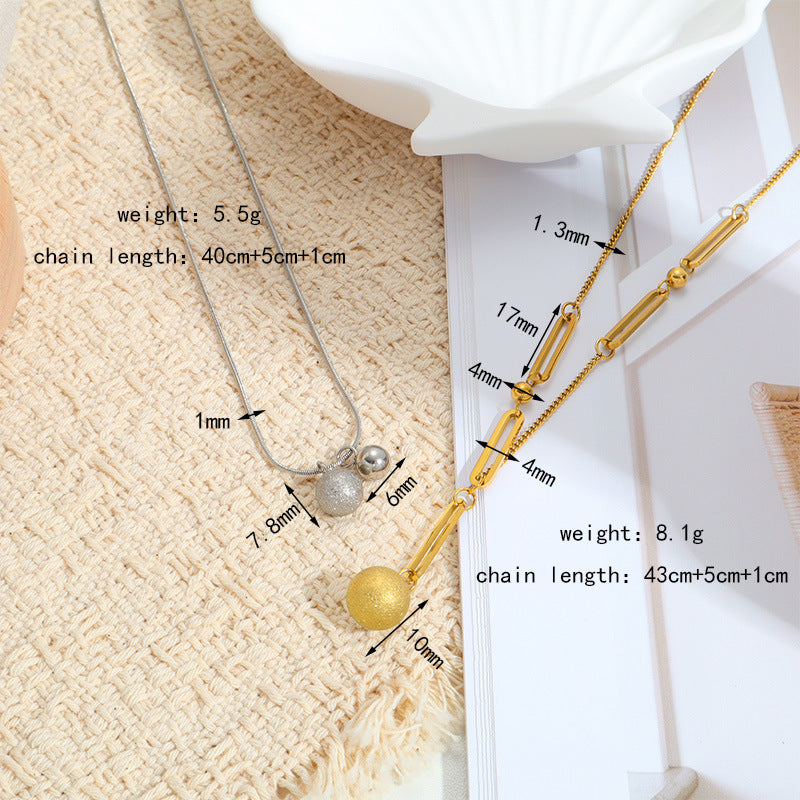 Sweet Geometric Sandblasted Necklace In 18K Real Gold Plated Titanium Steel With Paperclip Chain For Unisex