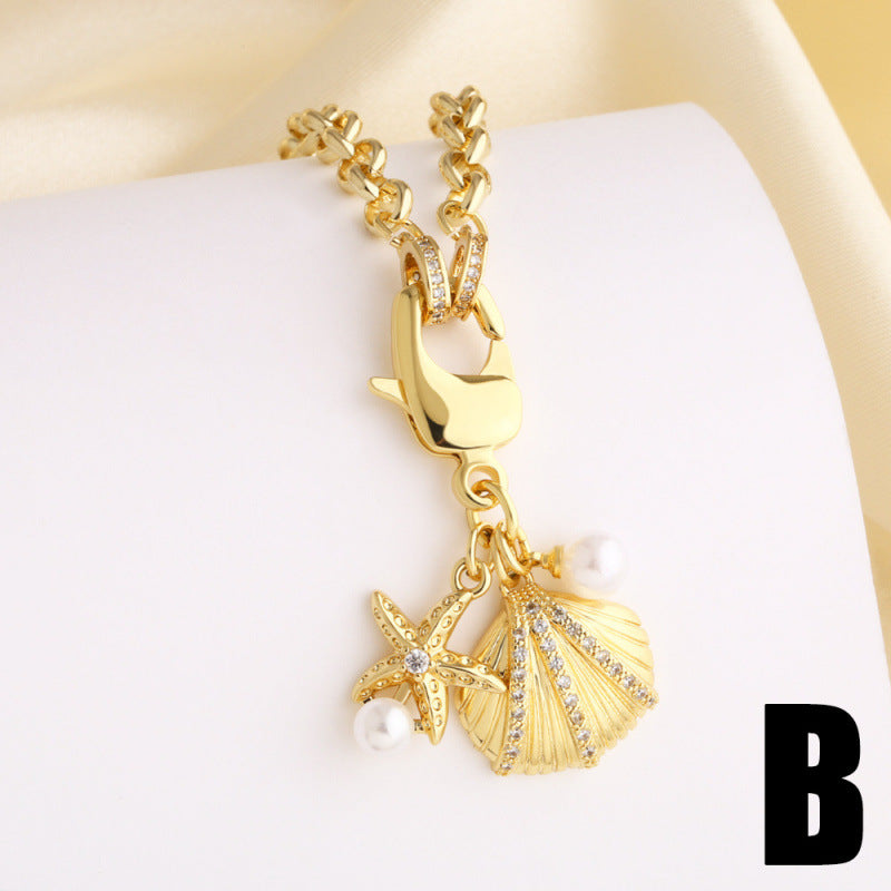 Marine Style Shell Necklace For Women In Real Gold Plated Copper With Paperclip Chain