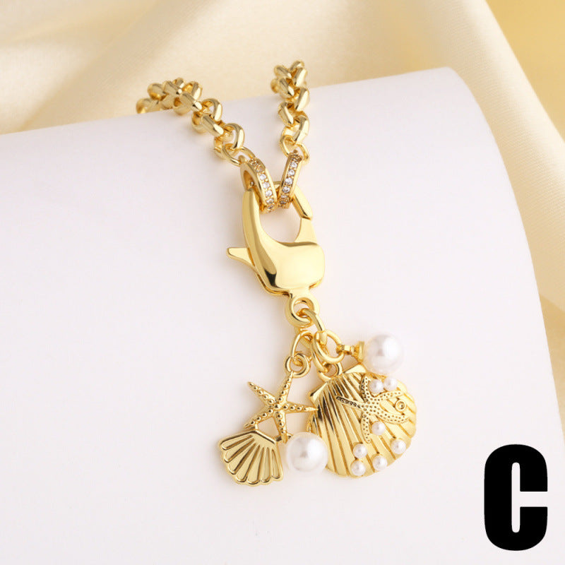 Marine Style Shell Necklace For Women In Real Gold Plated Copper With Paperclip Chain