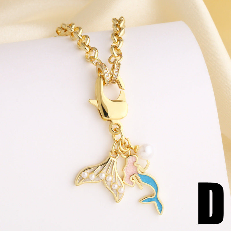 Marine Style Shell Necklace For Women In Real Gold Plated Copper With Paperclip Chain