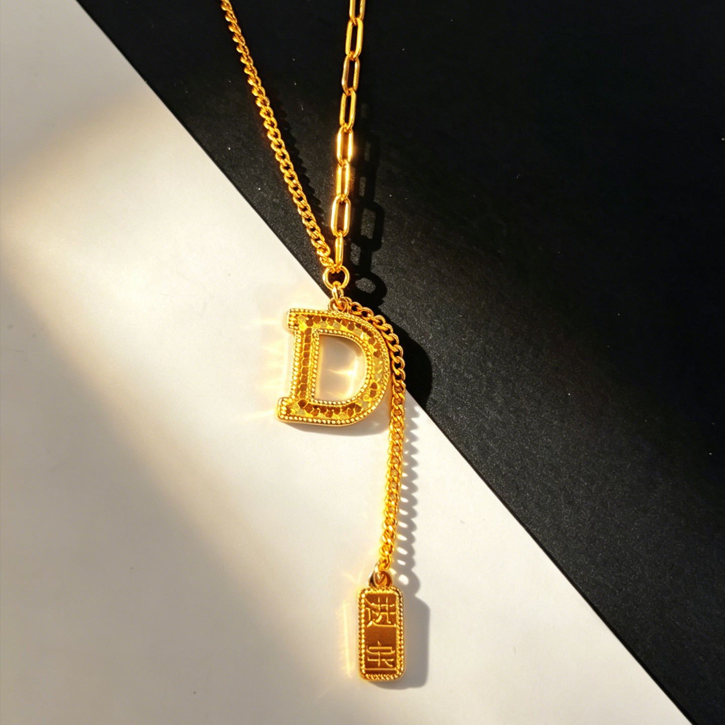 Gold Letter Necklace For Women With Copper Pendant On Golden Plated Paperclip Chain