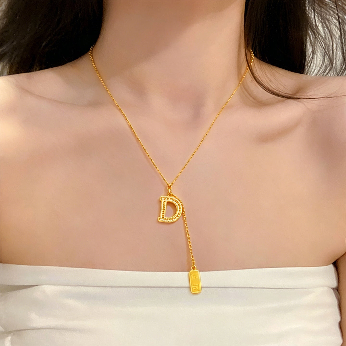 Gold Letter Necklace For Women With Copper Pendant On Golden Plated Paperclip Chain