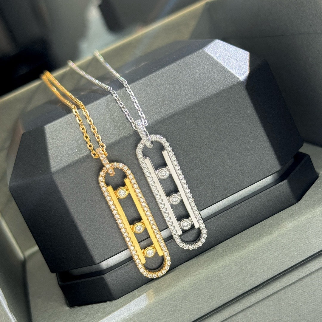 Luxurious 925 Sterling Silver Paper Clip Necklace For Women With Bezel Setting Diamond And Silver Slider Chain
