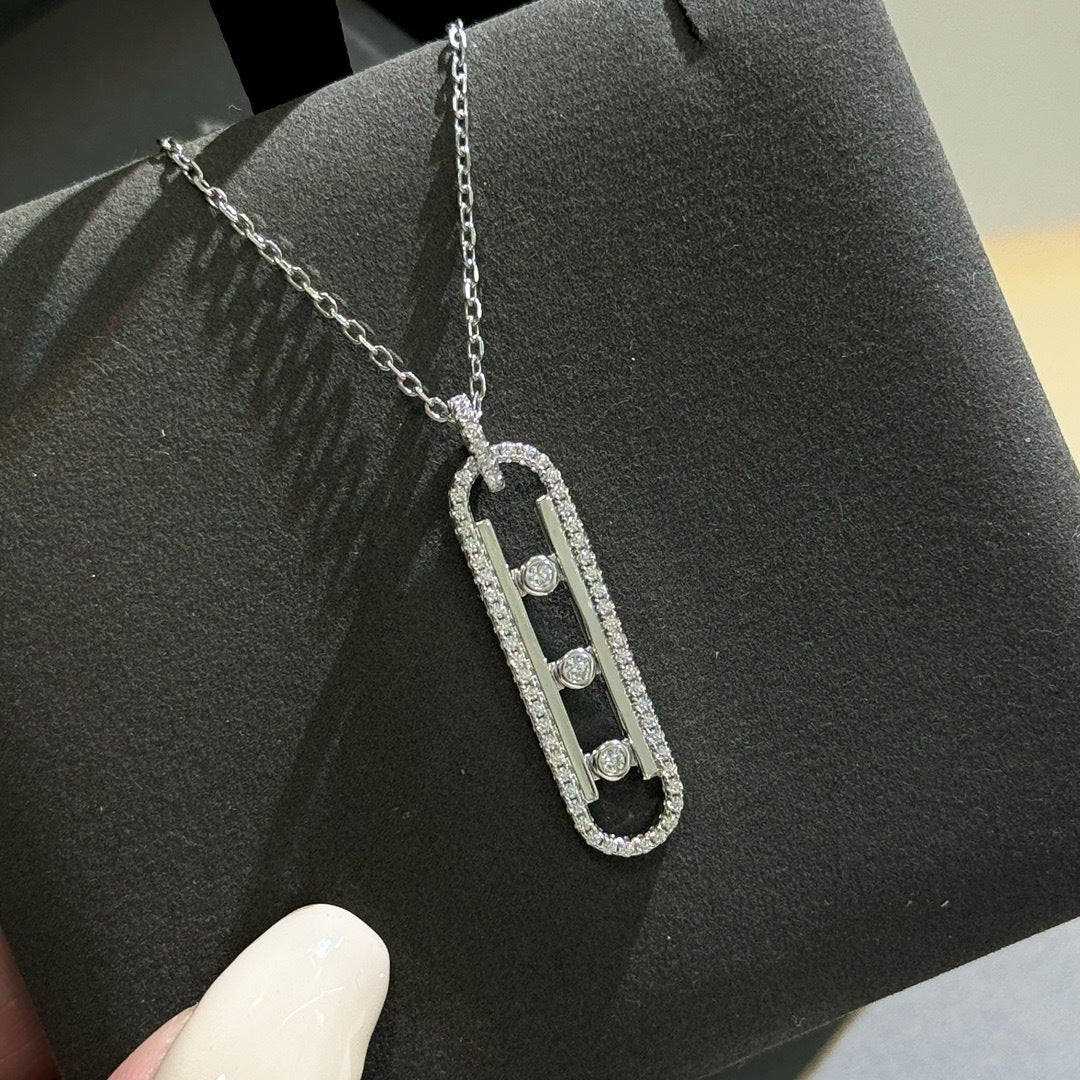 Luxurious 925 Sterling Silver Paper Clip Necklace For Women With Bezel Setting Diamond And Silver Slider Chain