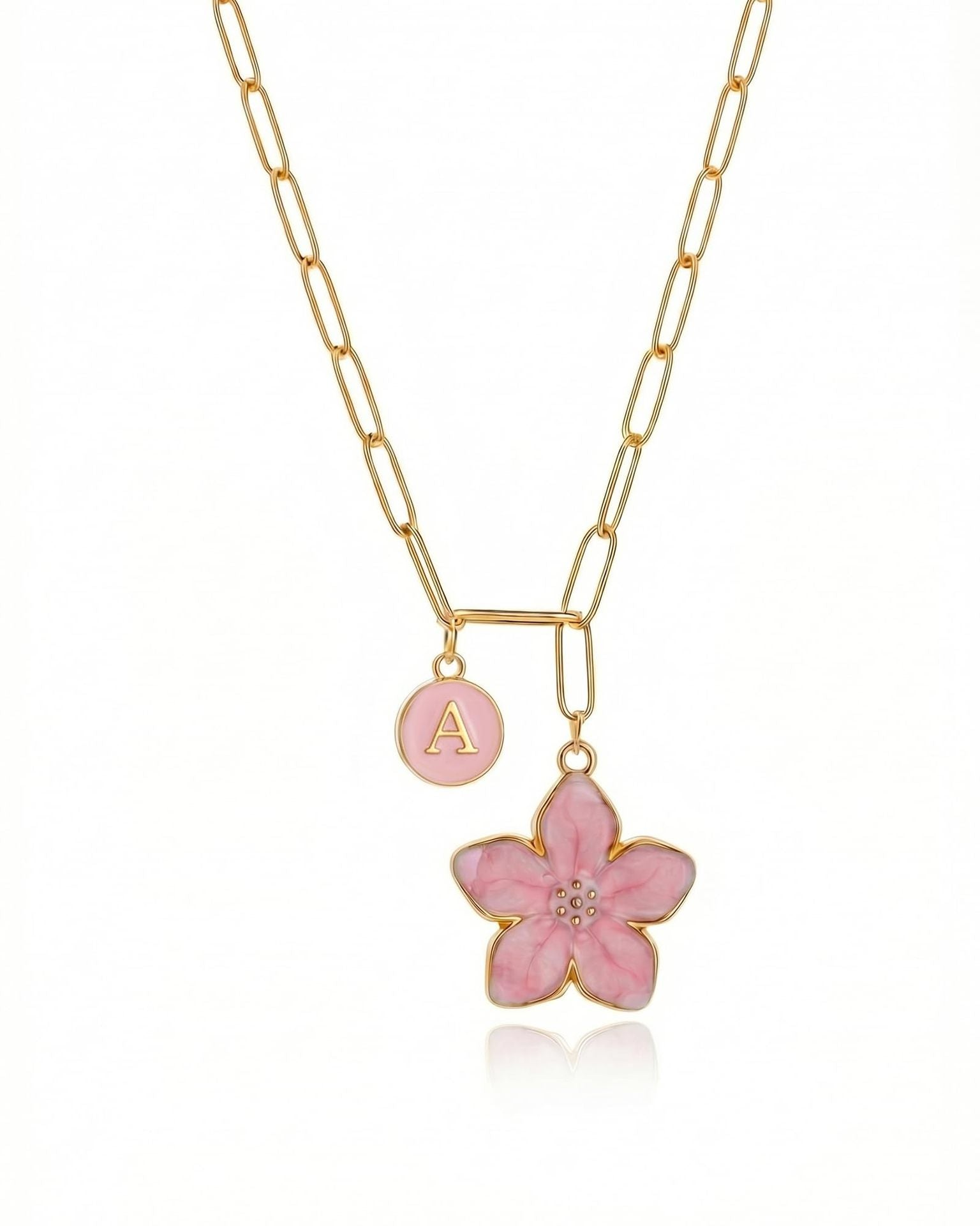 Brass Flowers Necklace For Women With Paperclip Chain, Elegant Jewelry Perfect For Wedding Occasions