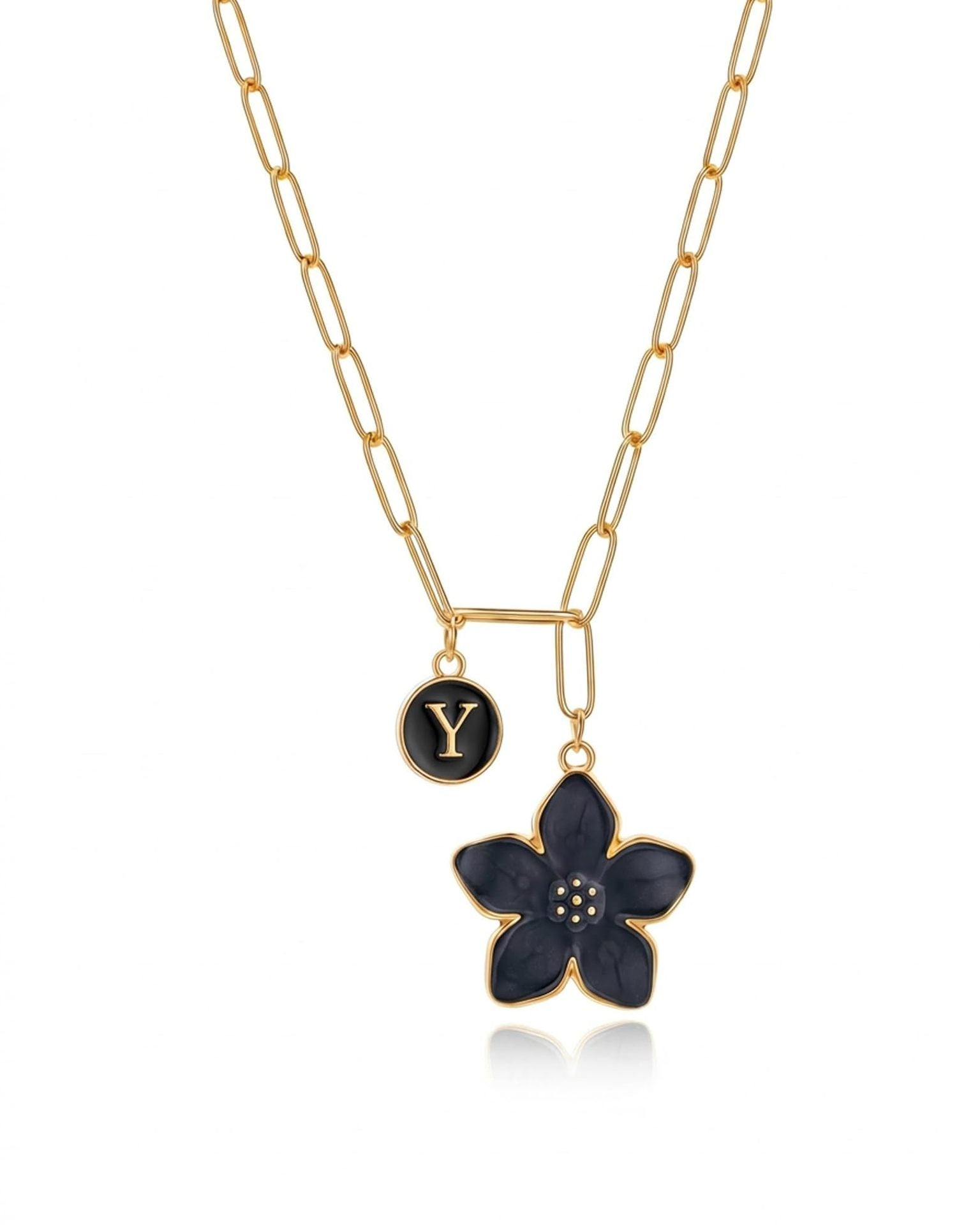 Brass Flowers Necklace For Women With Paperclip Chain, Elegant Jewelry Perfect For Wedding Occasions