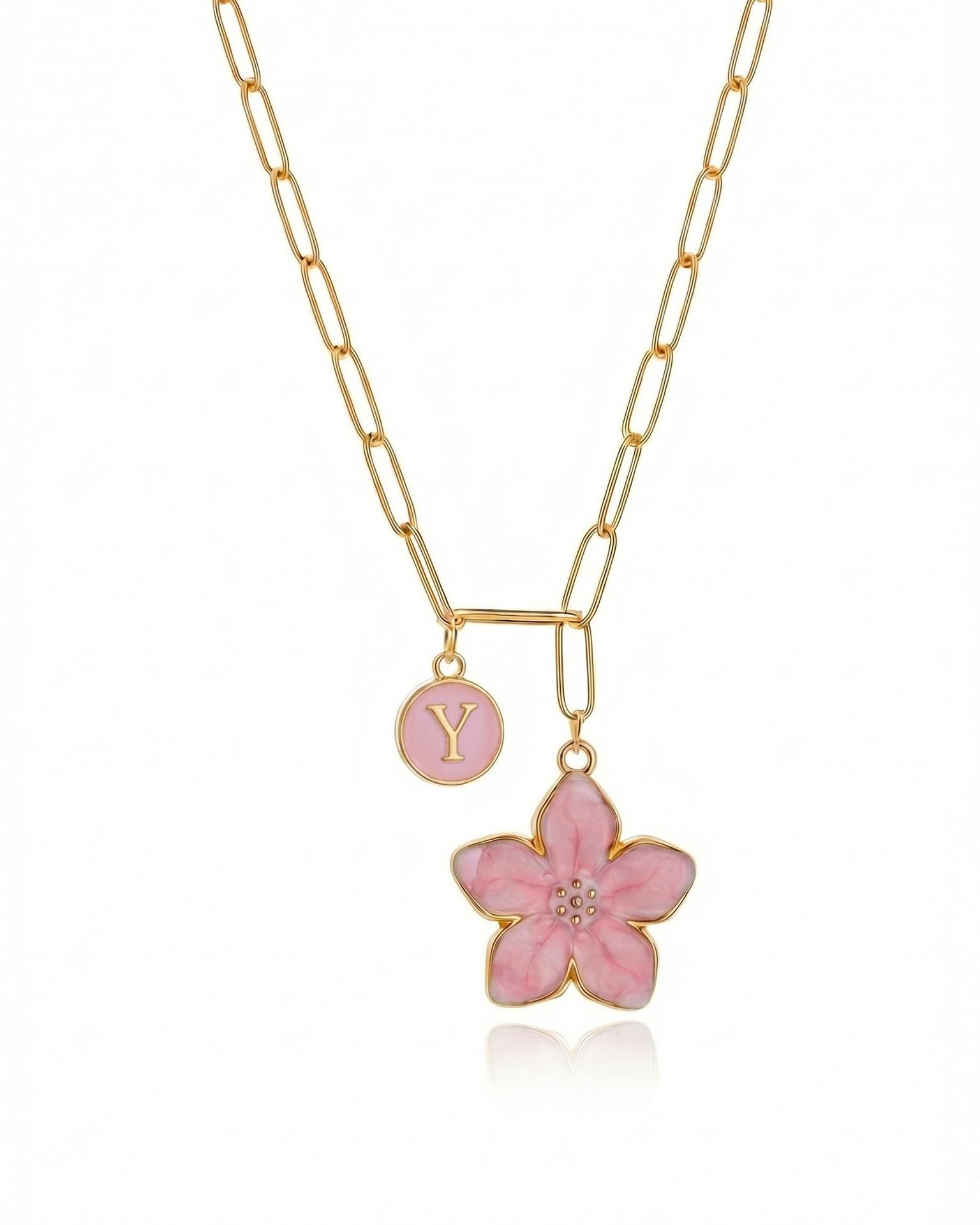 Brass Flowers Necklace For Women With Paperclip Chain, Elegant Jewelry Perfect For Wedding Occasions