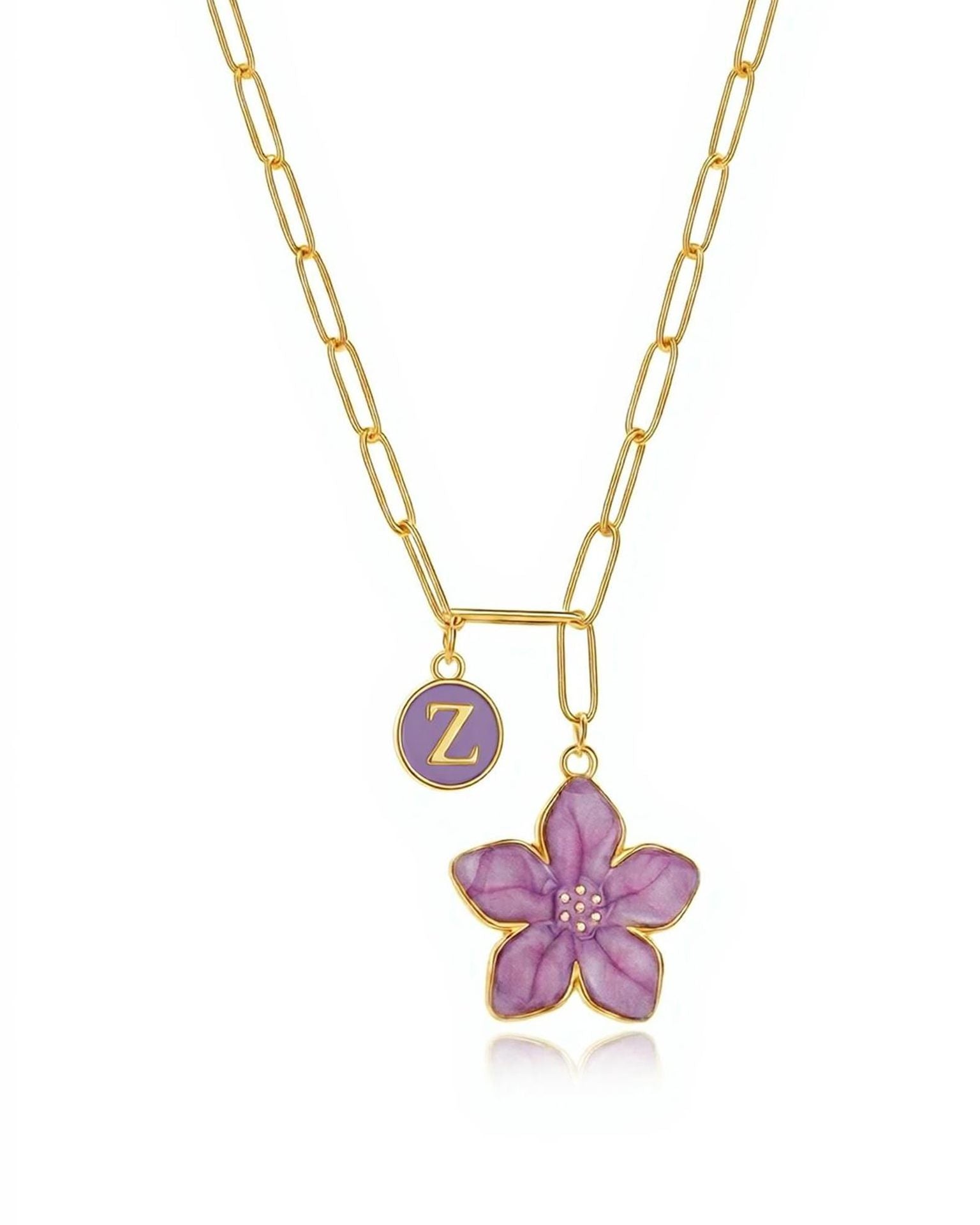 Brass Flowers Necklace For Women With Paperclip Chain, Elegant Jewelry Perfect For Wedding Occasions