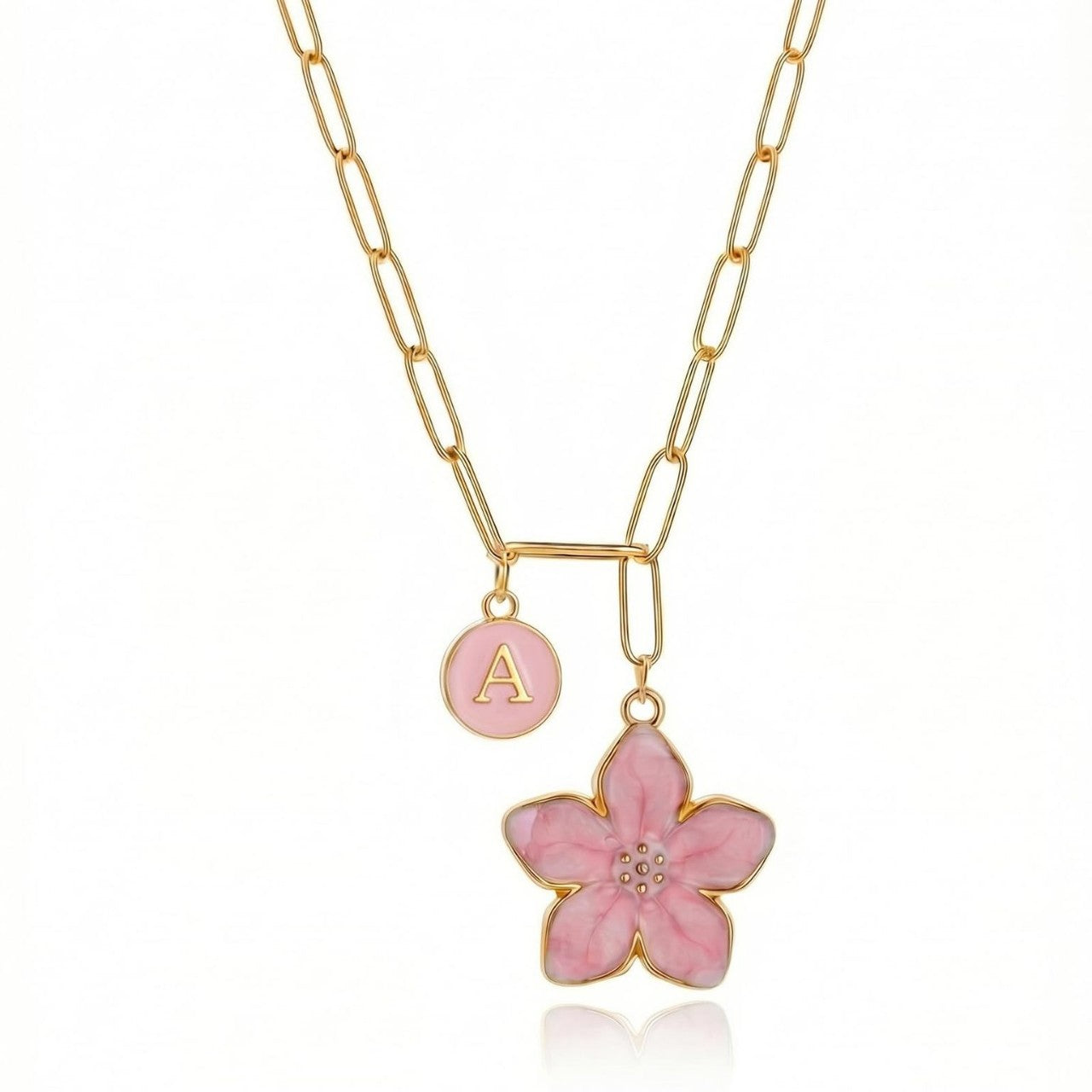 Brass Flowers Necklace For Women With Paperclip Chain, Elegant Jewelry Perfect For Wedding Occasions