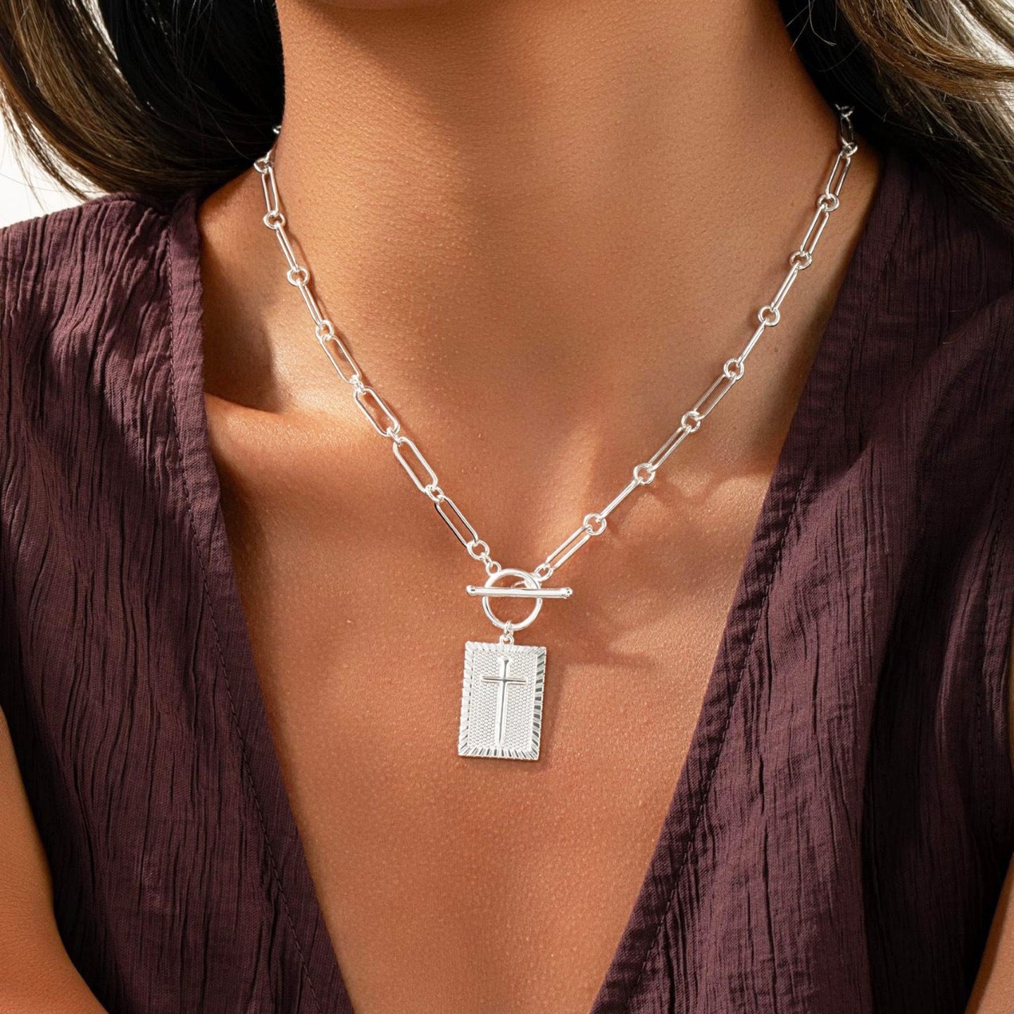Men's Gold Paper Clip Necklace Featuring Alloy Paperclip Chain And Alloy Pendant