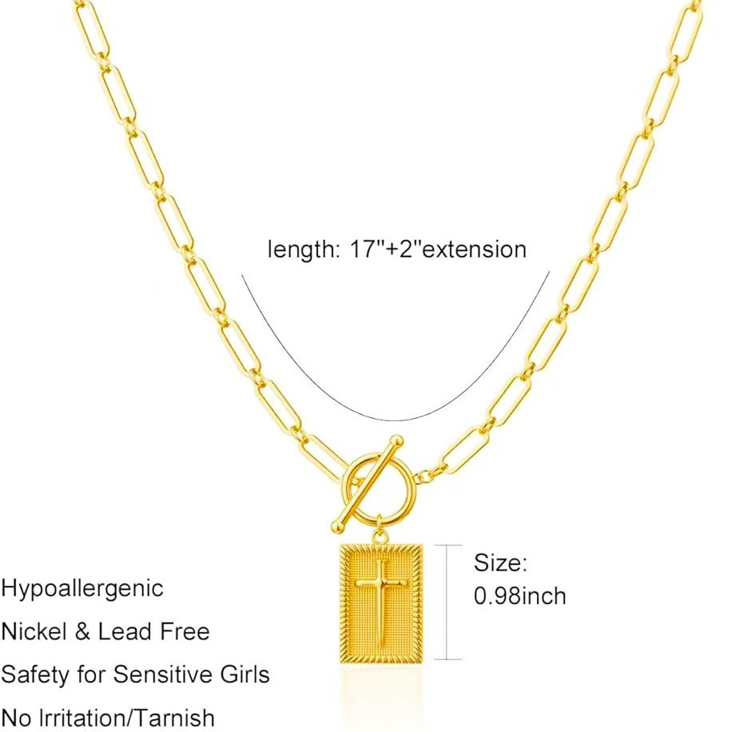 Men's Gold Paper Clip Necklace Featuring Alloy Paperclip Chain And Alloy Pendant