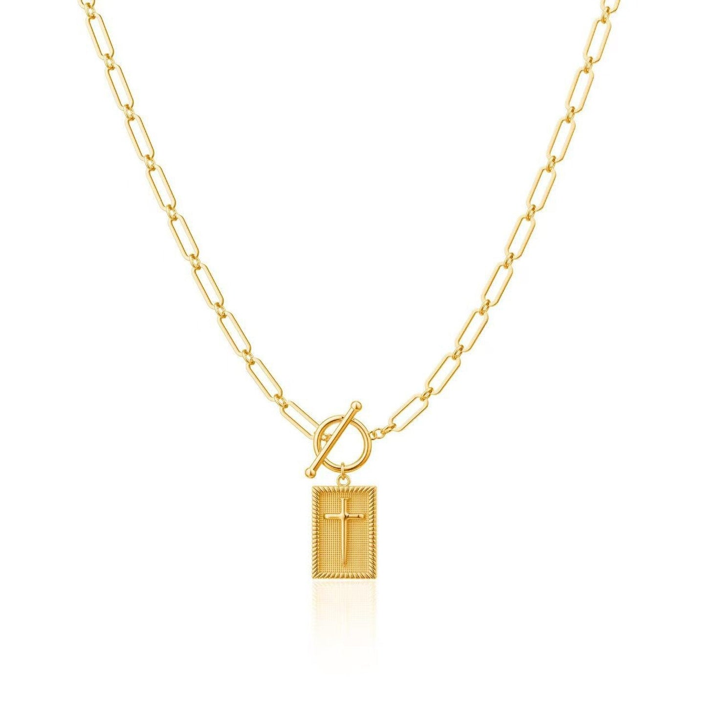 Men's Gold Paper Clip Necklace Featuring Alloy Paperclip Chain And Alloy Pendant