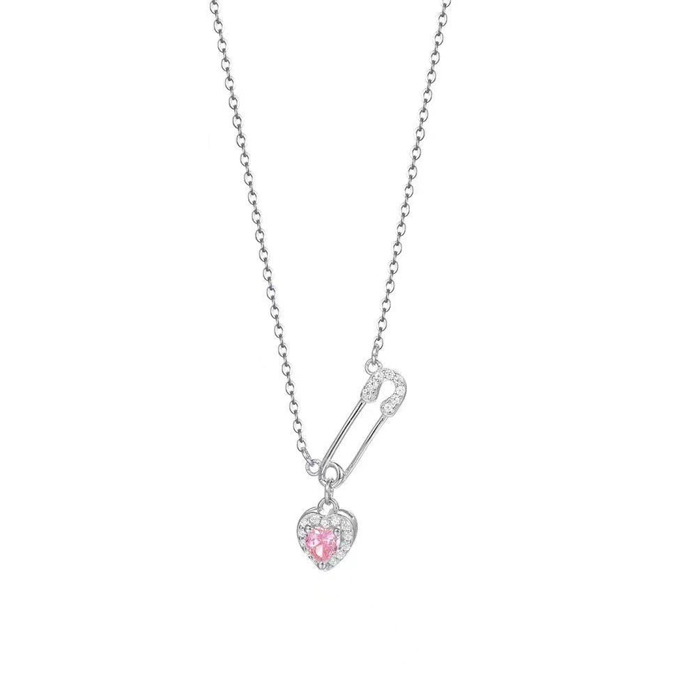 Heart Shape Choker Necklace For Women With Zircon Inlay And Silver Plated Copper Pendant On Paperclip Chain