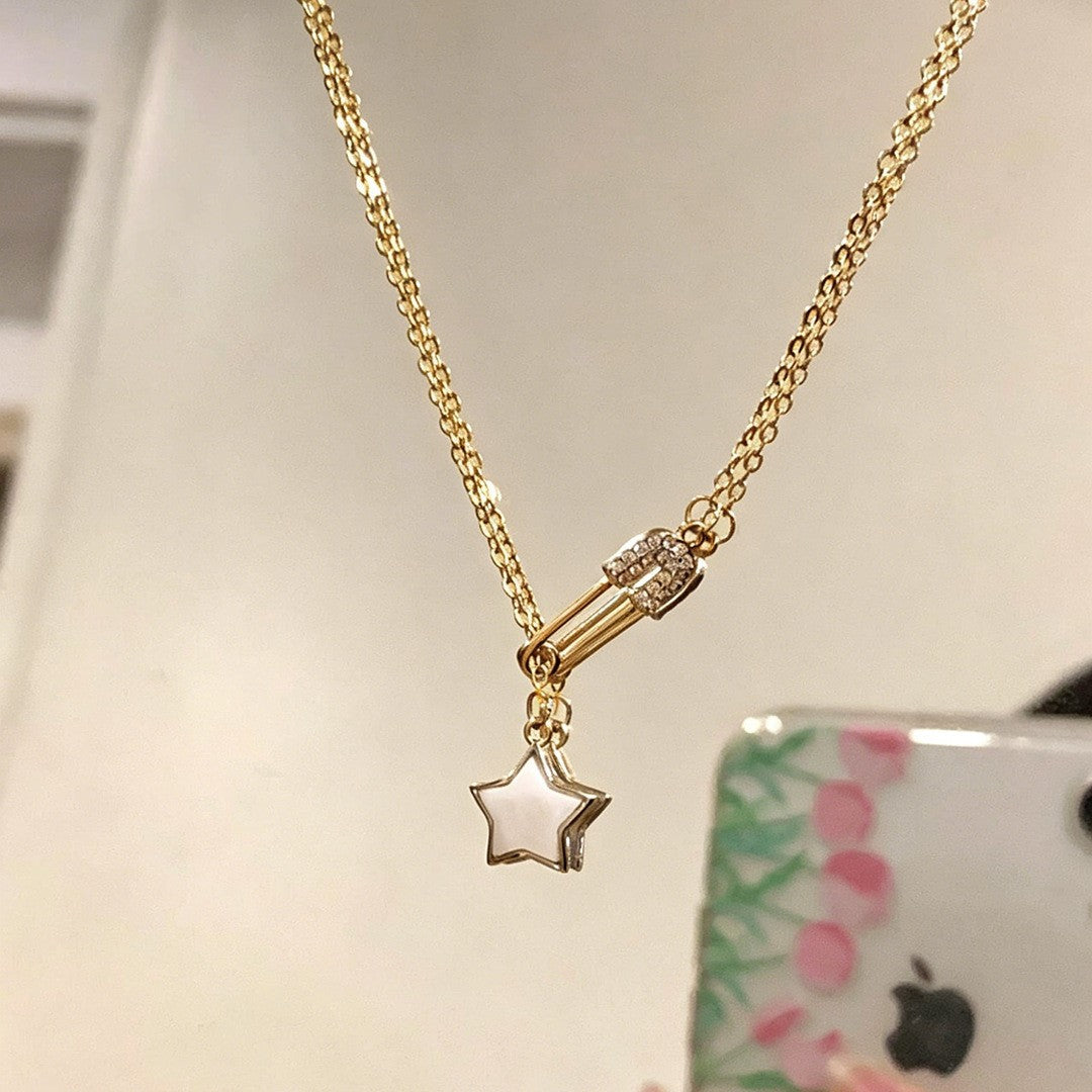 Handmade Sweet Gold Shell Necklace For Women In 925 Sterling Silver With Mother-of-pearl Shell Inlay And Paperclip Chain