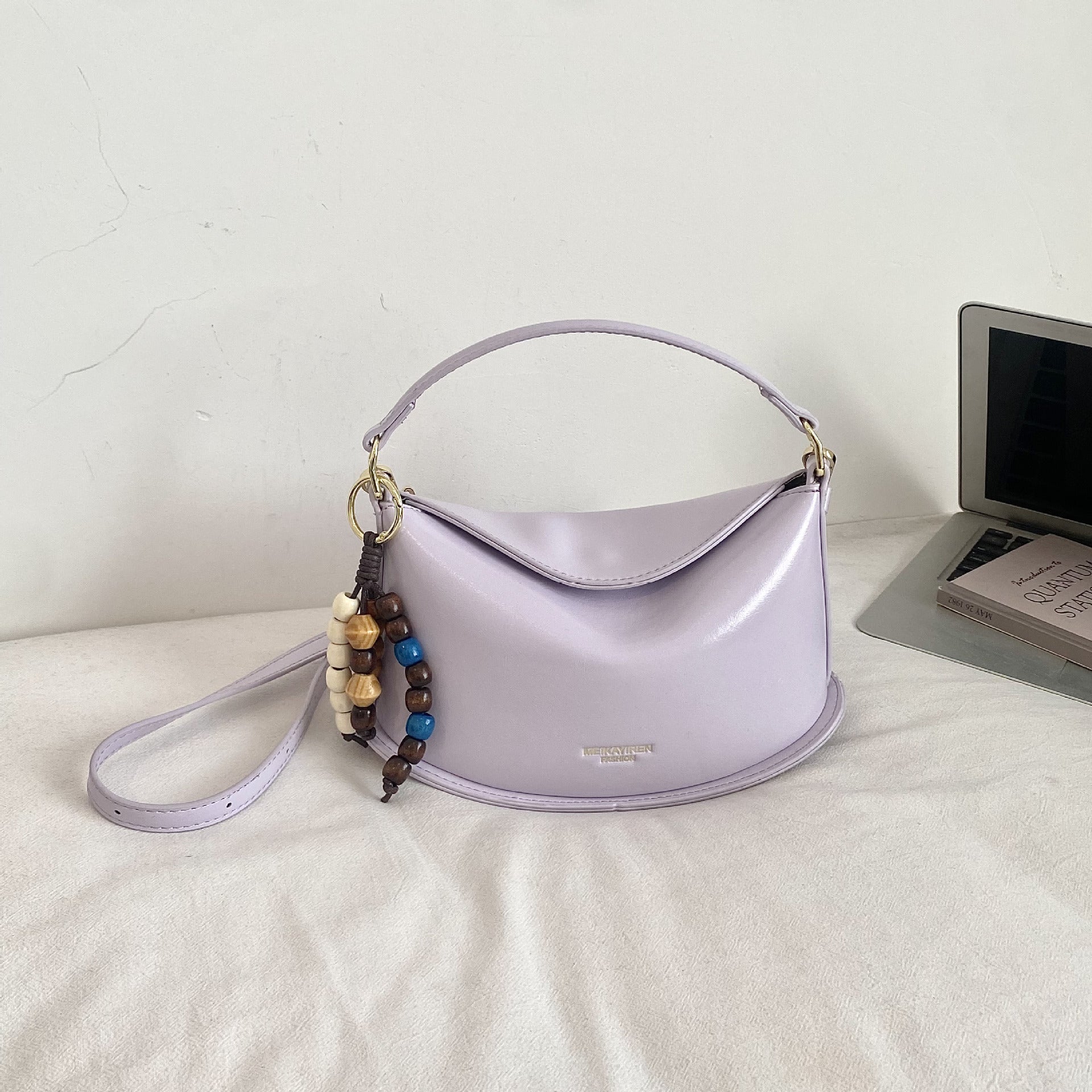 Solid Color Dumpling Shape Handbag In PU Leather With Sewing Thread Detail, Featuring Top Handle For  Autumn And Winter