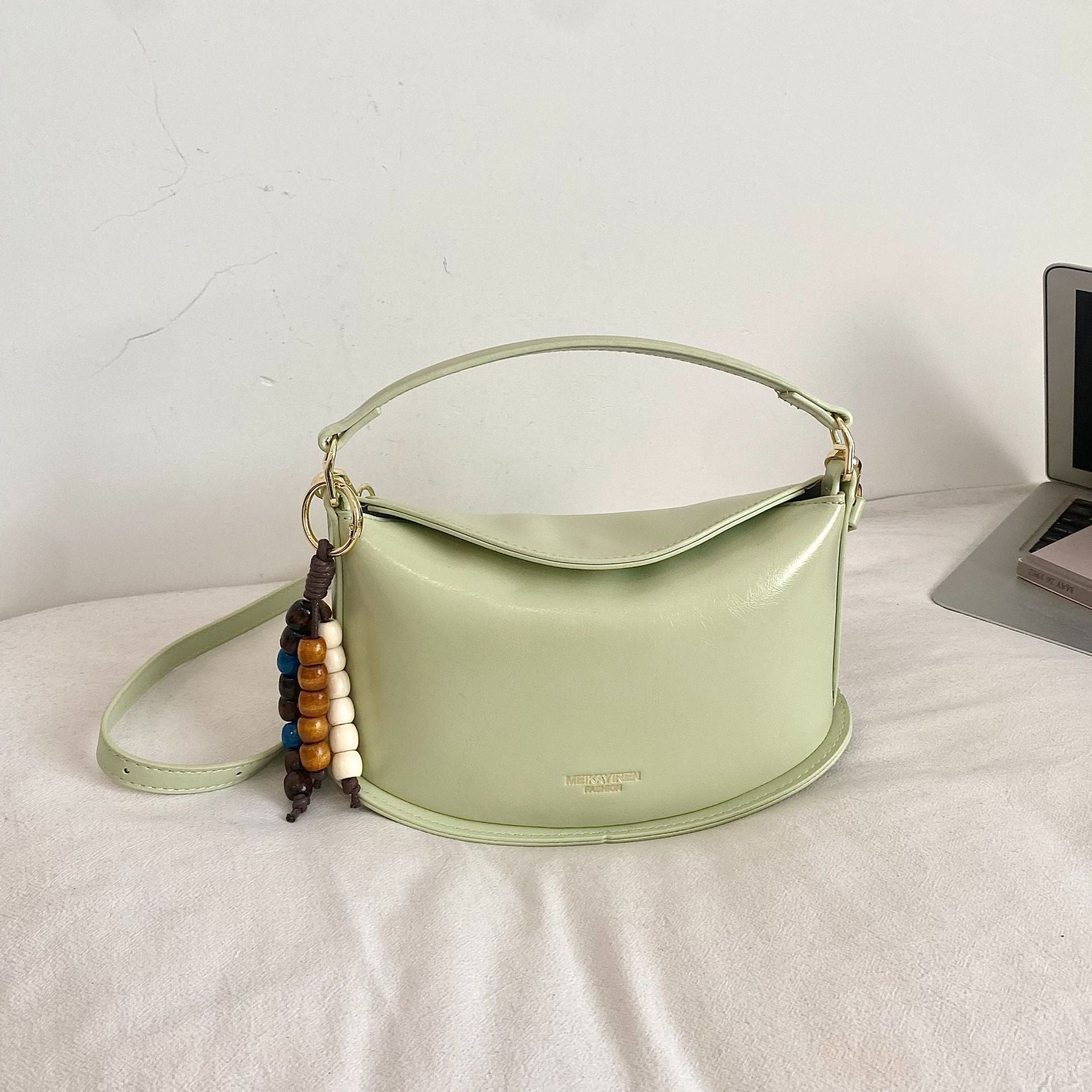 Solid Color Dumpling Shape Handbag In PU Leather With Sewing Thread Detail, Featuring Top Handle For  Autumn And Winter