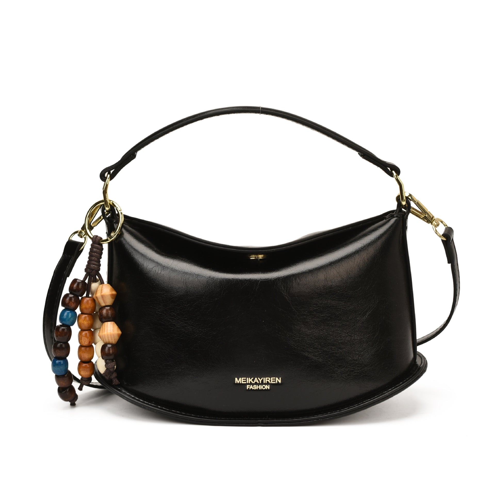 Solid Color Dumpling Shape Handbag In PU Leather With Sewing Thread Detail, Featuring Top Handle For  Autumn And Winter