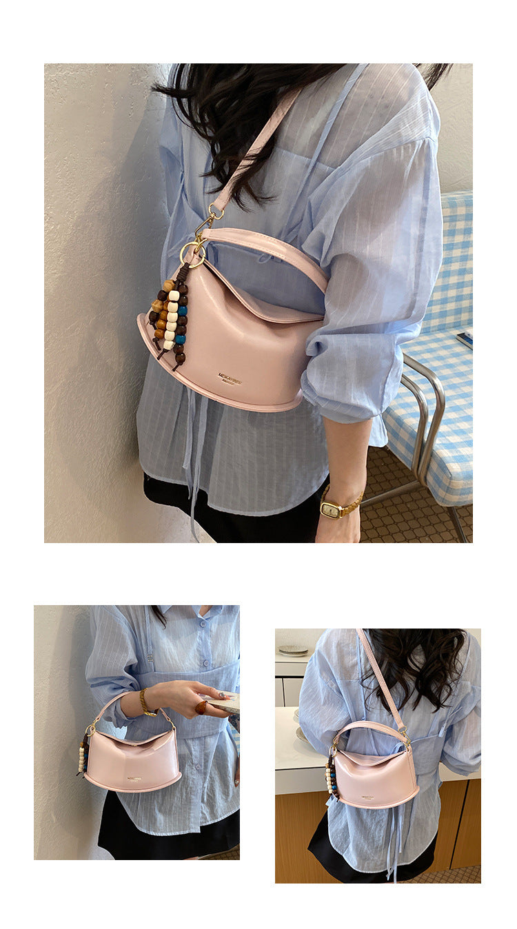 Solid Color Dumpling Shape Handbag In PU Leather With Sewing Thread Detail, Featuring Top Handle For  Autumn And Winter