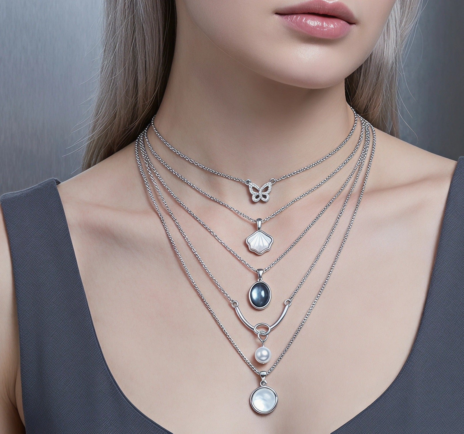 Sweet Gold Butterfly Beaded Chain Choker Necklace For Women With Alloy Craft And Cat's Eye Stone Inlay